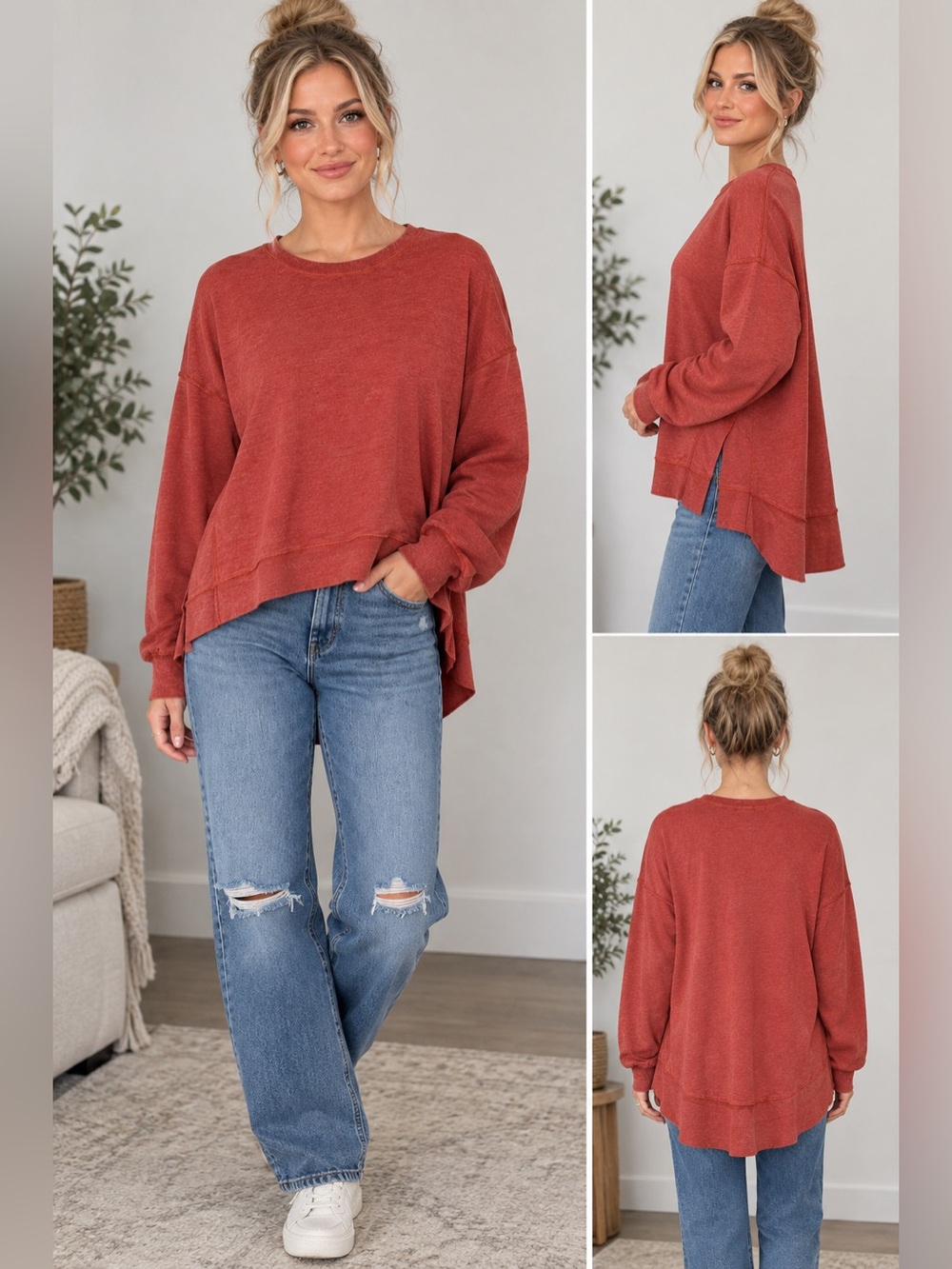 Z Supply Coral Rust Boxy Crewneck Sweatshirt